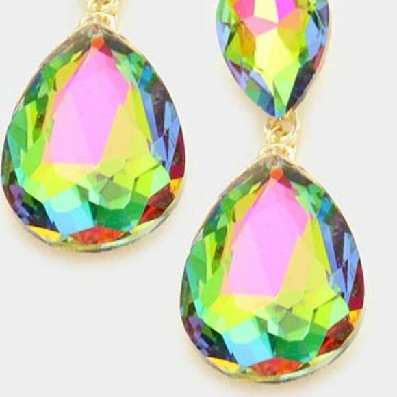 Oil Spill Crystal Teardrop Dangle Evening Earrings NWT - Picture 2 of 6